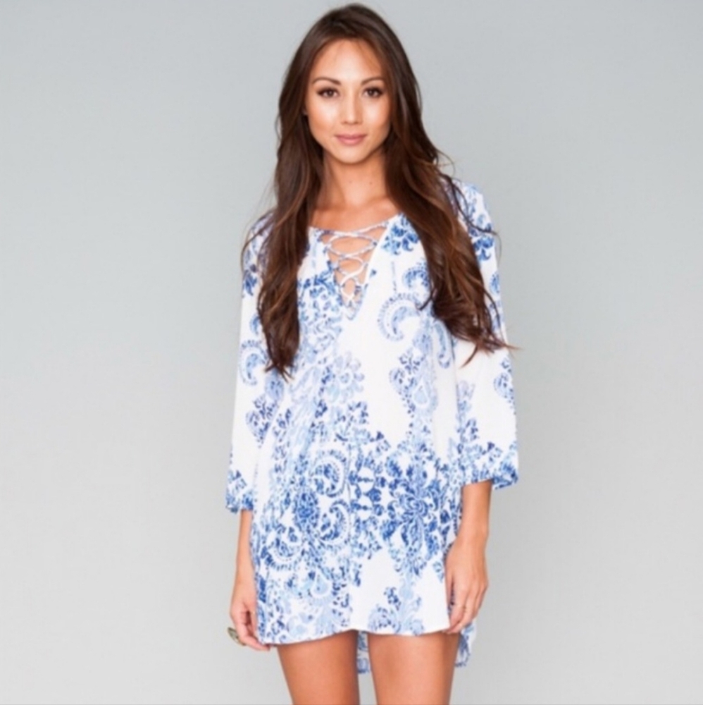 Show Me Your MuMu Blue and White Mini Dress